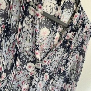 Joie Womens Blouse Size L Multicolor Floral 100% Silk Chiffon V-Neck Long Sleeve
